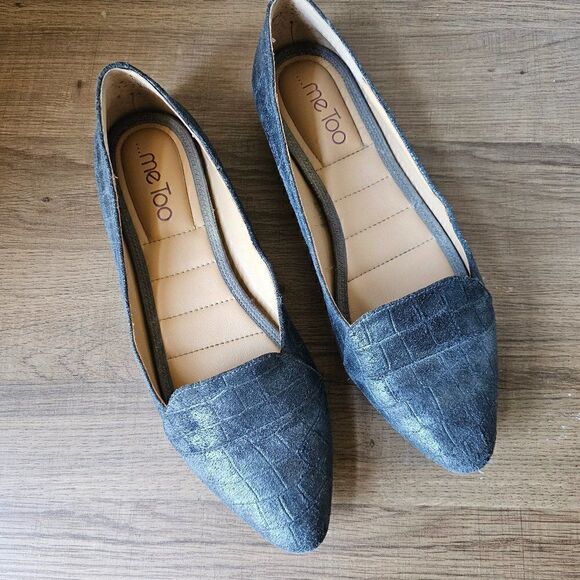 EUC ME TOO GENUINE LEATHER ANDI 7 PEWTER POINTY FLAT LOAFERS SIZE 8M WOMENS - Picture 3 of 16